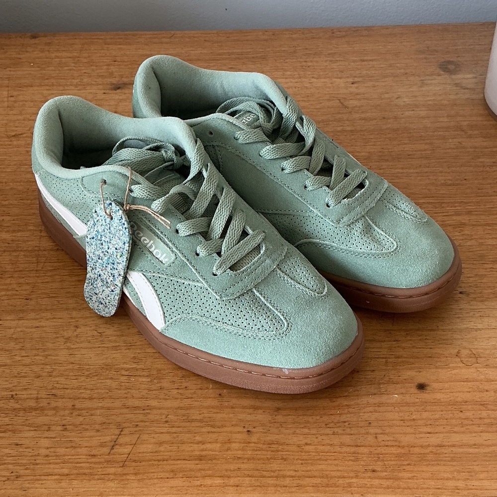 Reebok Green and White Women's Suede Sneakers